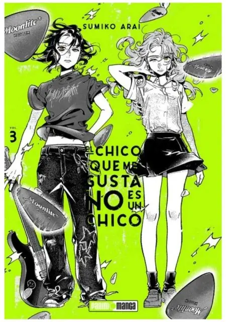 Portada del tomo 3 de El chico que me gusta no es un chico, de Sumiko Arai, con las dos protagonistas sobre fondo verde