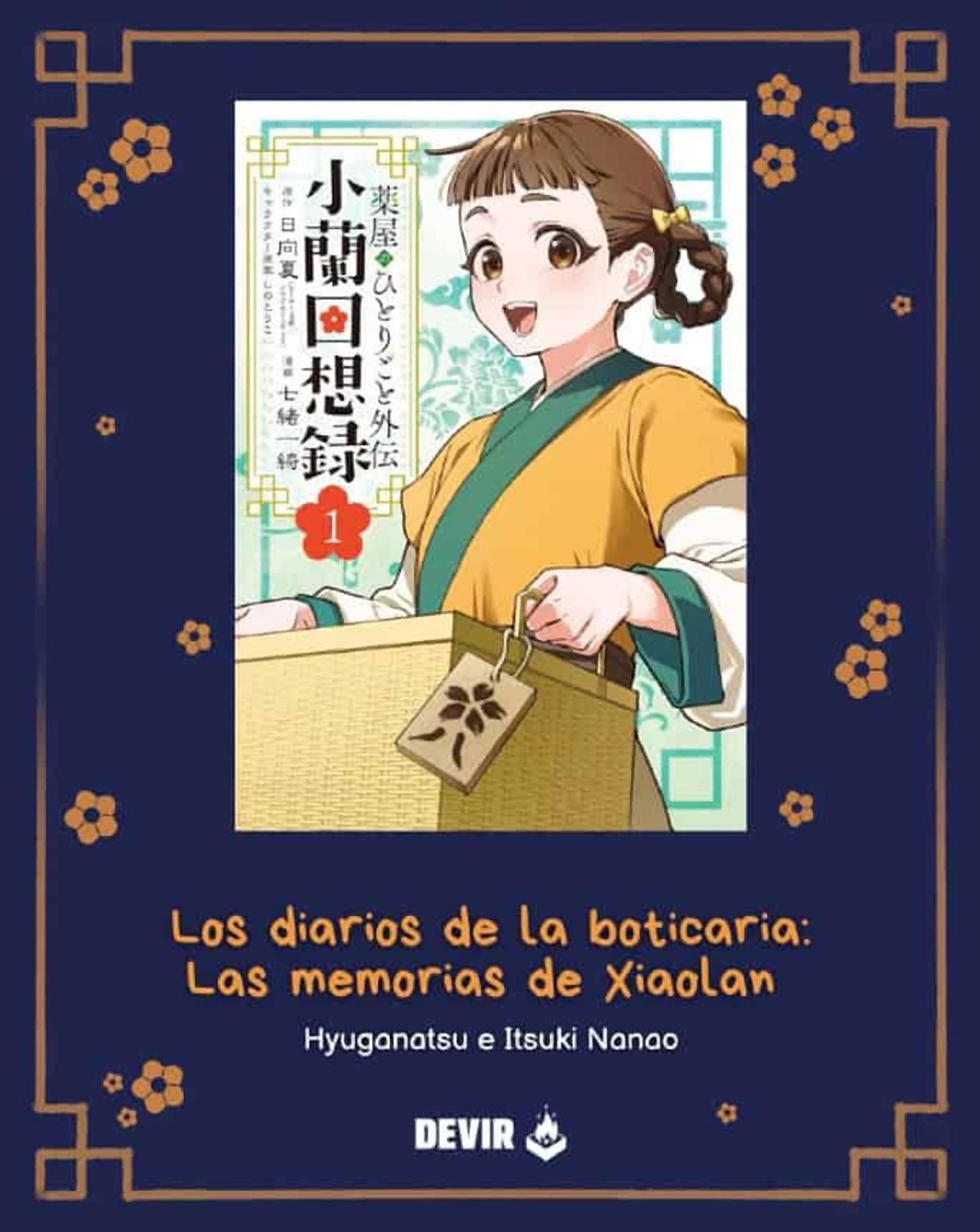Portada de Devir de Los diarios de la boticaria: Las memorias de Xiaolan, con Xiaolan sosteniendo una caja de madera