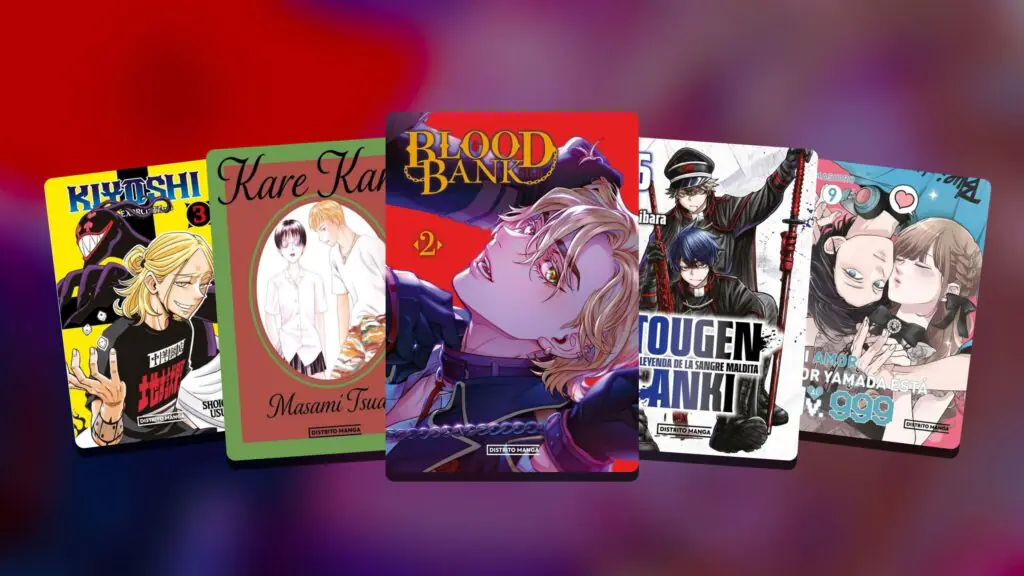 Portadas de Kiyoshi el exorcista 3, Kare Kano 6, Blood Bank 2, Tougen Anki 6 y Mi amor por Yamada está al Nv. 999 9, novedades de Distrito Manga del 3 de diciembre de 2026