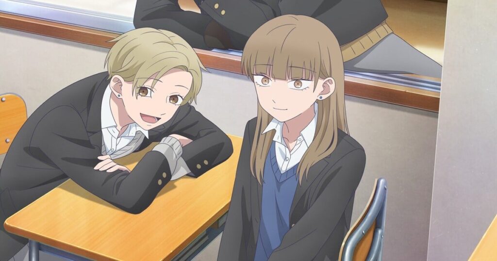 Miki y Koyuki, dos de las protagonistas de Rompiendo el hielo (The Ramparts of Ice), en el visual oficial de la temporada 2: una sonríe apoyada sobre el pupitre y la otra mira de lado, sentada