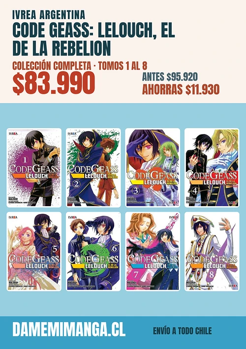 Code Geass: Lelouch, El De La Rebelion Colección Completa (8 tomos) – Ivrea Argentina