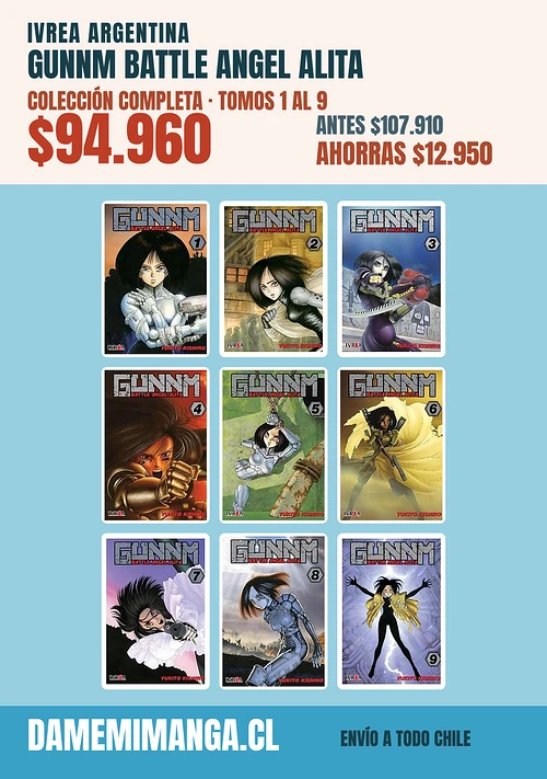 Gunnm Battle Angel Alita Colección Completa (9 tomos) – Ivrea Argentina