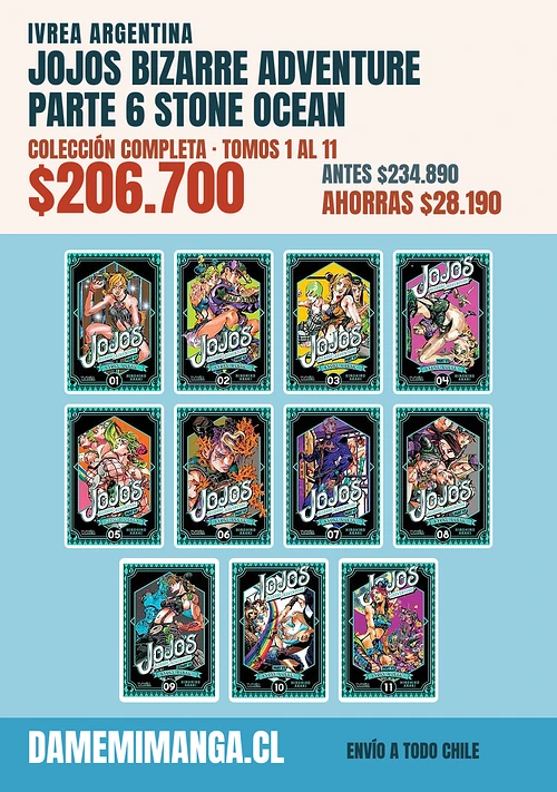 Jojos Bizarre Adventure Parte 6 Stone Ocean Colección Completa (11 tomos) – Ivrea Argentina