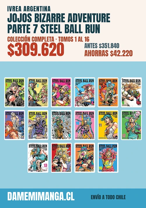 Jojos Bizarre Adventure Parte 7 Steel Ball Run Colección Completa (16 tomos) – Ivrea Argentina