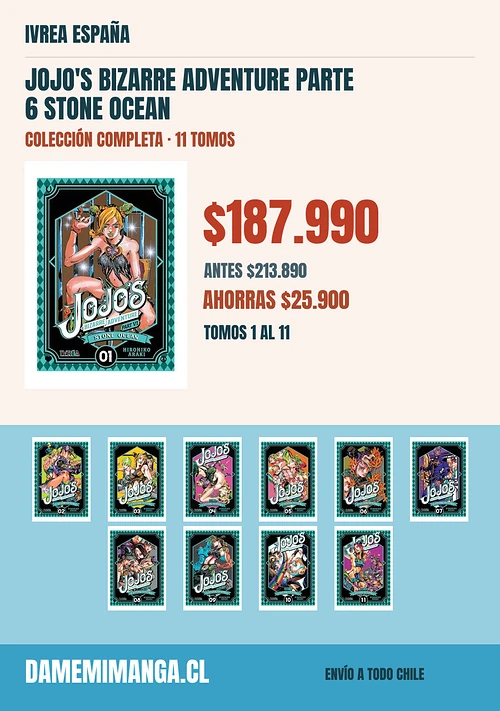 JoJo's Bizarre Adventure Parte 6 Stone Ocean Colección Completa (11 tomos) – Ivrea España