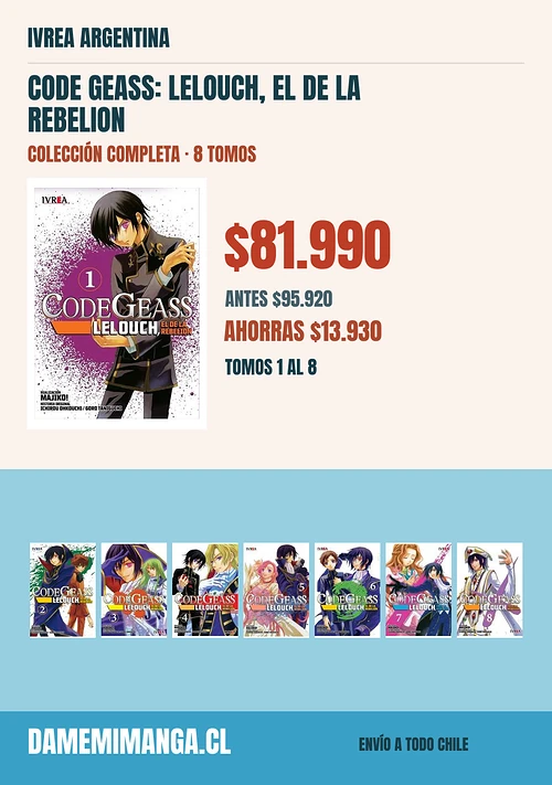 Code Geass: Lelouch, El De La Rebelion Colección Completa (8 tomos) – Ivrea Argentina