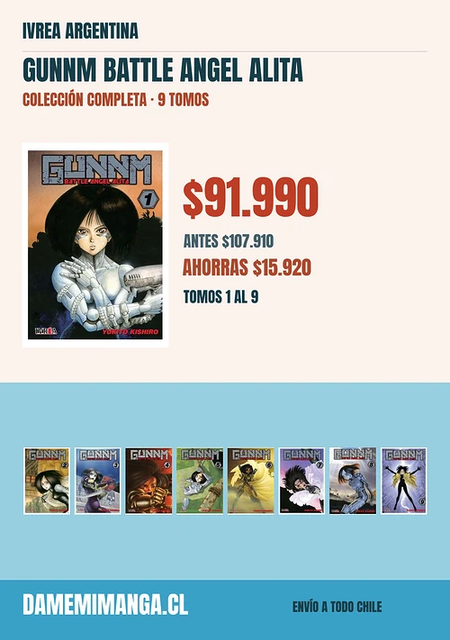 Gunnm Battle Angel Alita Colección Completa (9 tomos) – Ivrea Argentina
