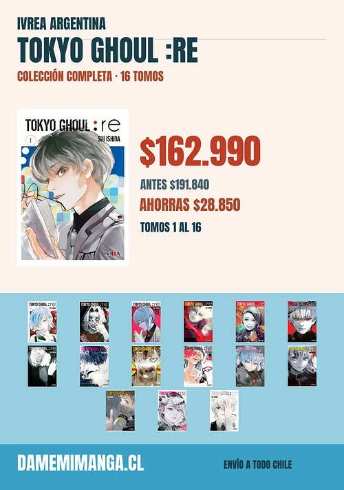 Tokyo Ghoul :Re Colección Completa (16 tomos) – Ivrea Argentina