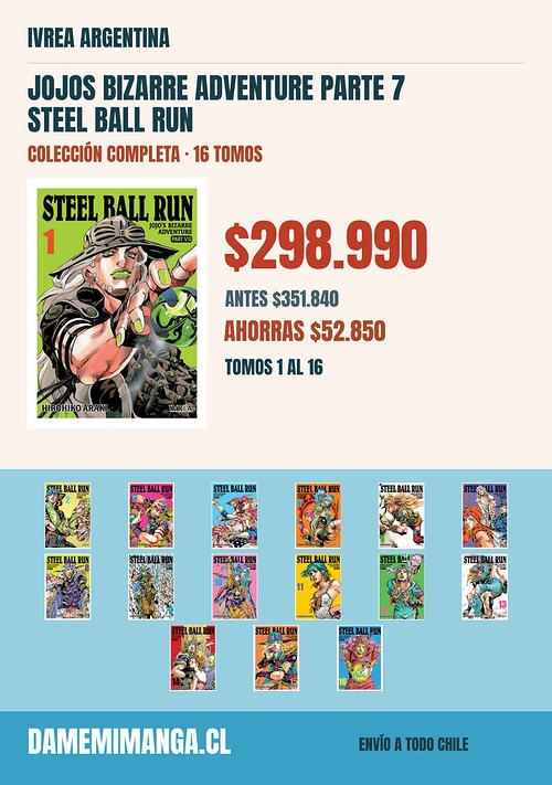 Jojos Bizarre Adventure Parte 7 Steel Ball Run Colección Completa (16 tomos) – Ivrea Argentina