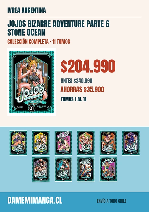 Jojos Bizarre Adventure Parte 6 Stone Ocean Colección Completa (11 tomos) – Ivrea Argentina